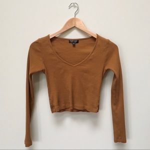 TOPSHOP Ribbed V-Neck Crop Top